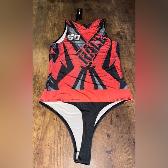 Fashion Nova Red and Black Graphic Bodysuit - Picture 6 of 8
